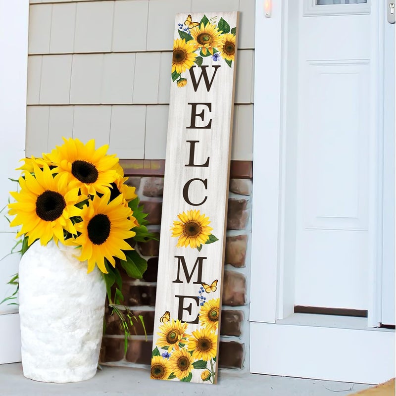 Seimip Sumflower Porch Sign Welcome Sign For Front Porch Fall Sunflowers Home Decor Sunshine Welcome Sign for Indoor Outdoor Garden Wooden Vertical Sign For Patio Front Door Porch Wall Yard - Image 3